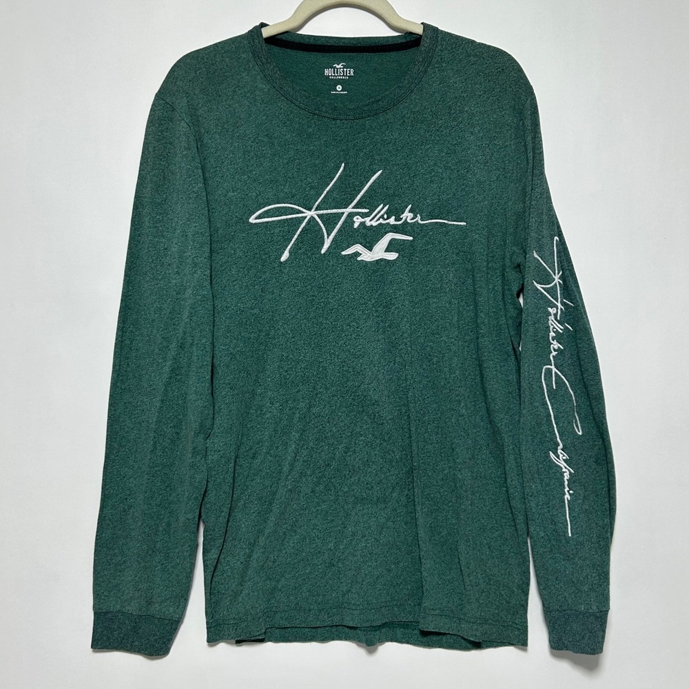 90s Hollister Mens Green Long Sleeve T Shirt California Logo Graphic M Y2K Crew